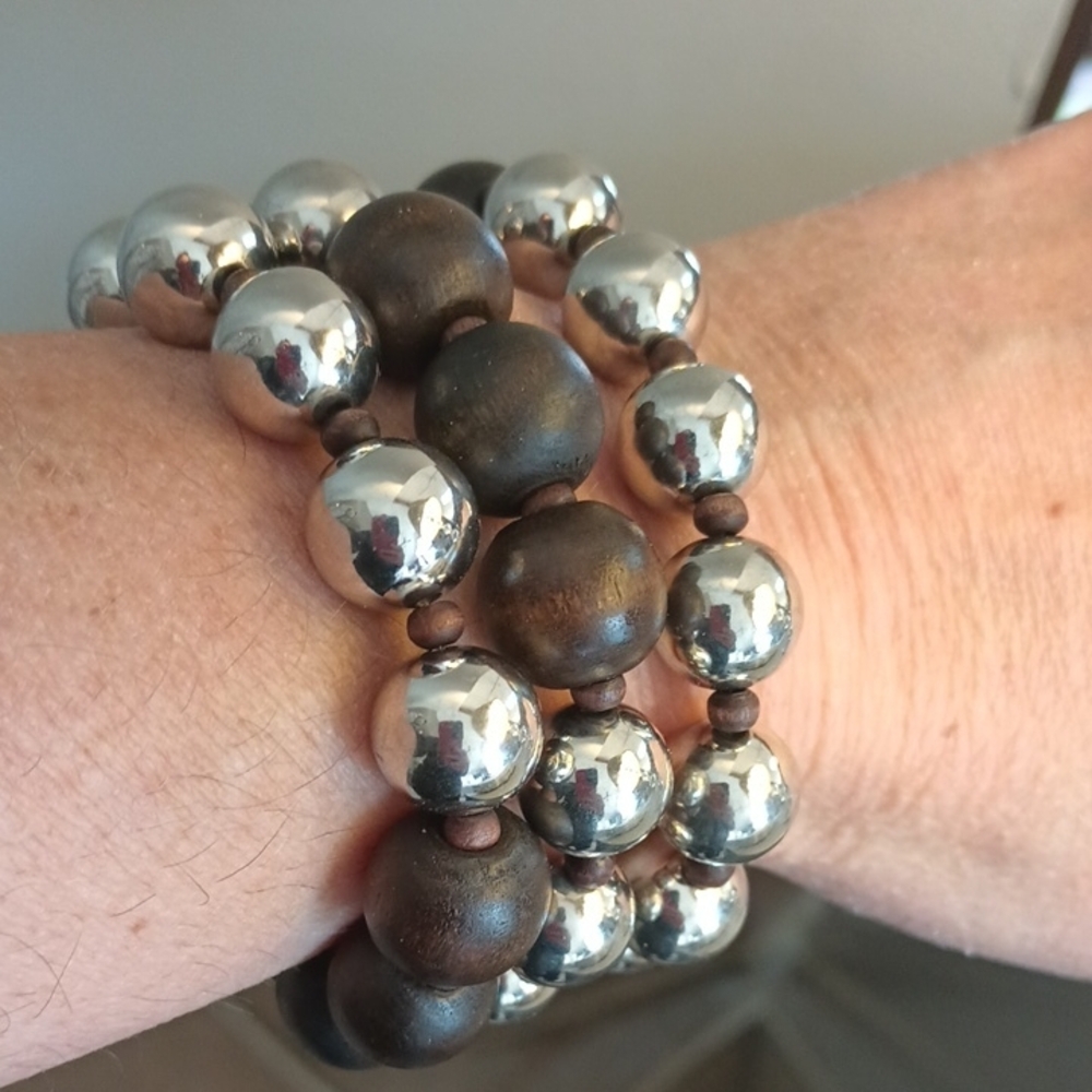 Silver and Brown Beaded Bracelet Set